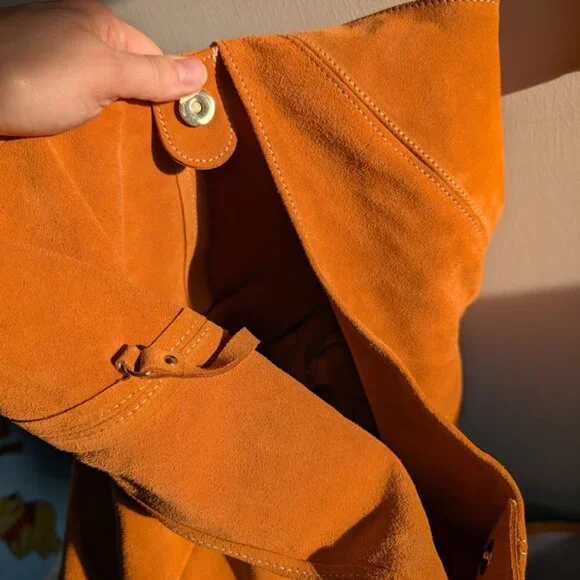 Claudia Firenze Genuine Italian Suede Orange Leather Tote Bag NWT - Picture 6 of 12